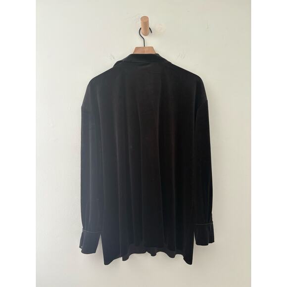 Norma Kamali Black Velvet Boyfriend Top Small Oversized Collared Long Sleeve - Picture 9 of 11